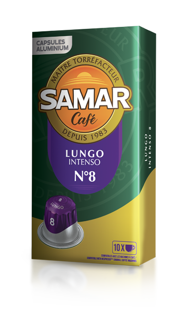 Café Lungo Intenso N8 de la marque Samar, un café corsé et riche en saveurs pour les amateurs de café fort